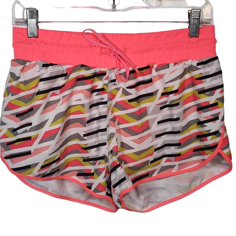 Fabletics Drawstring Sz S Neon Line Running Shorts Pink Orange Coral